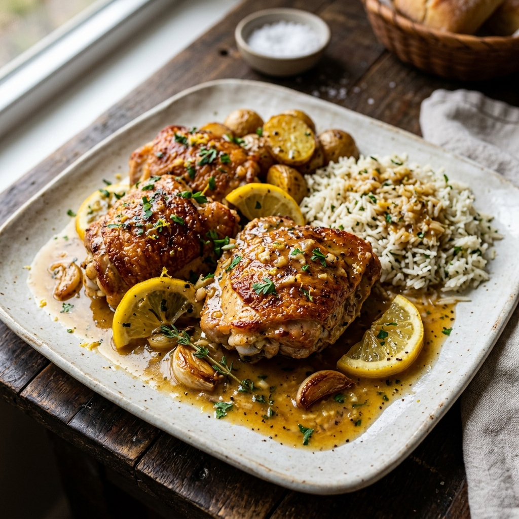 Golden Lemon Garlic Chicken with Pan Sauce
